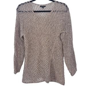 Eileen Fisher Open Knit Crew Neck Sweater Mohair Blend Tan Women's Size M Medium